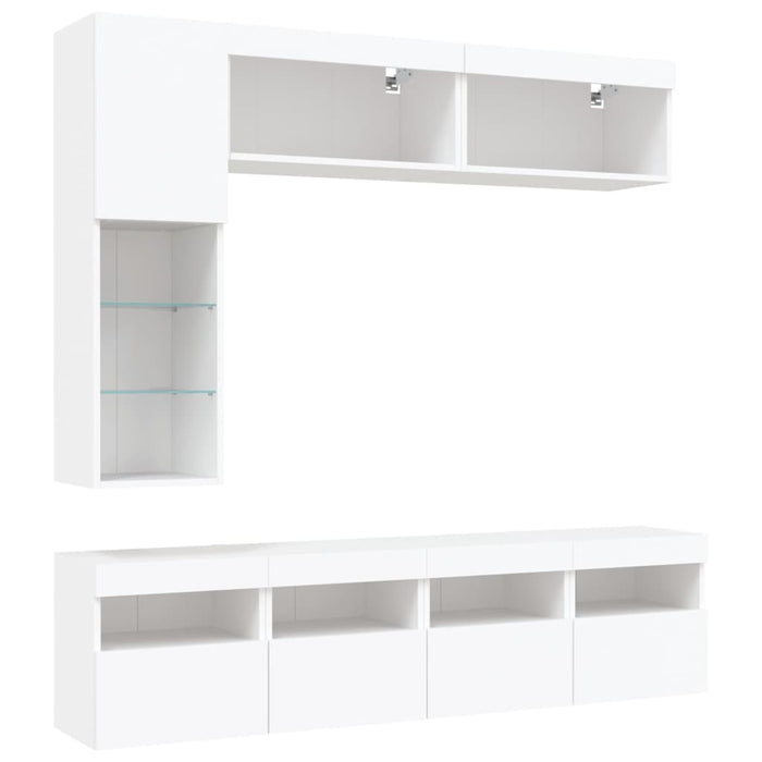 Set comode TV de perete, 7 piese, cu lumini LED, alb - WALTI WALTI