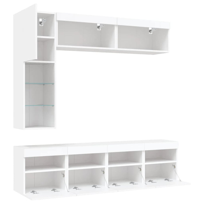Set comode TV de perete, 7 piese, cu lumini LED, alb - WALTI WALTI