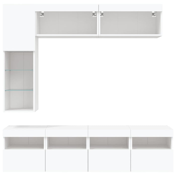 Set comode TV de perete, 7 piese, cu lumini LED, alb - WALTI WALTI