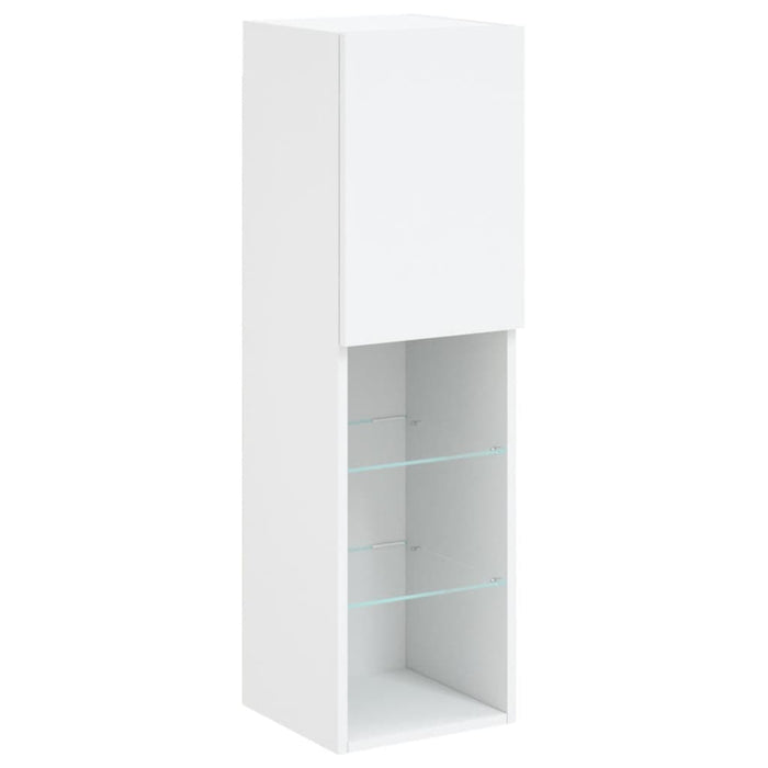 Set comode TV de perete, 7 piese, cu lumini LED, alb - WALTI WALTI