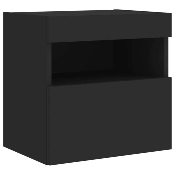 Set comode TV de perete, 7 piese, cu lumini LED, negru WALTI