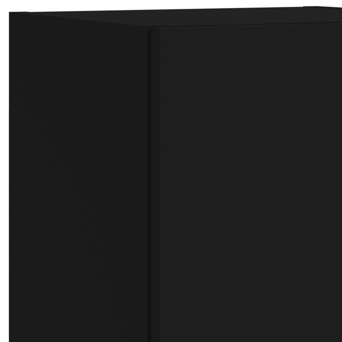 Set comode TV de perete, 7 piese, cu lumini LED, negru WALTI