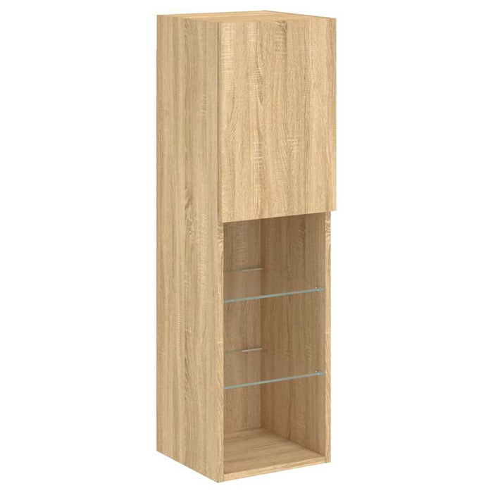 Comode TV de perete cu lumini LED, 7 piese, stejar sonoma - WALTI WALTI