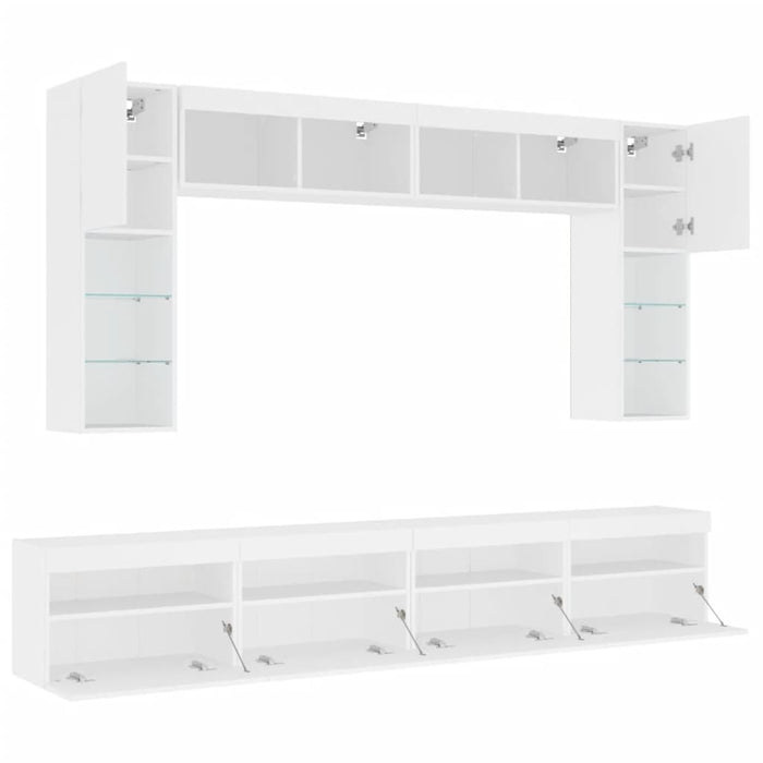 Set comode TV de perete, 8 piese, cu lumini LED, alb - WALTI WALTI