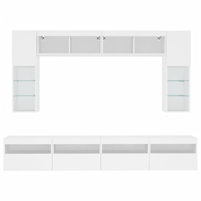 Set comode TV de perete, 8 piese, cu lumini LED, alb - WALTI WALTI