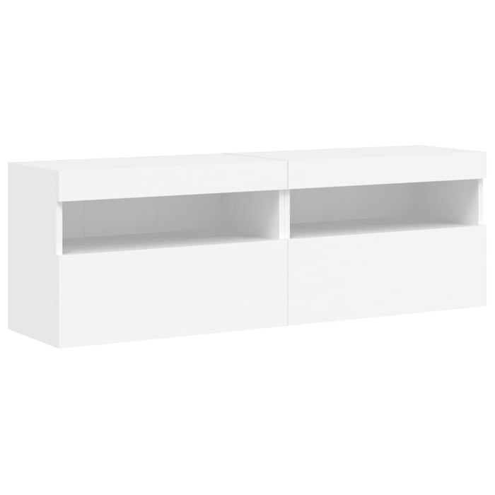 Set comode TV de perete, 8 piese, cu lumini LED, alb - WALTI WALTI