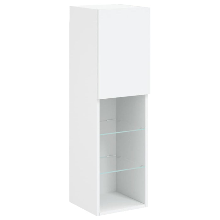 Set comode TV de perete, 8 piese, cu lumini LED, alb - WALTI WALTI