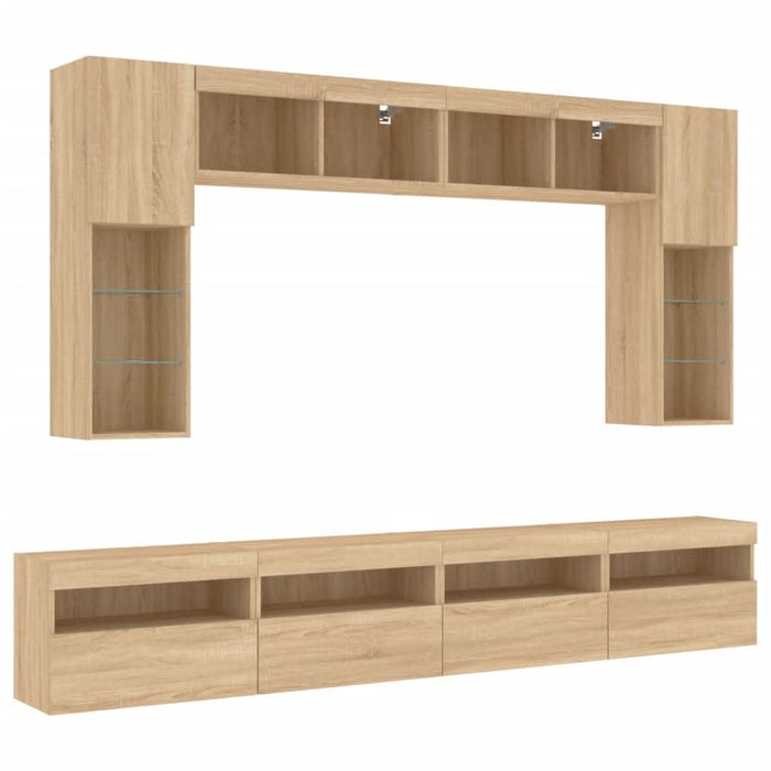 Comode TV de perete cu lumini LED, 8 piese, stejar sonoma - WALTI WALTI