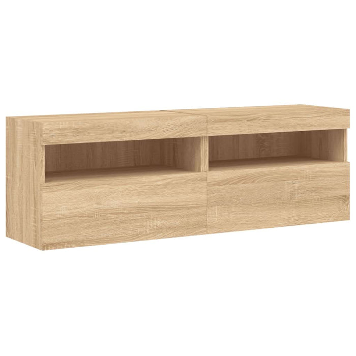 Comode TV de perete cu lumini LED, 8 piese, stejar sonoma - WALTI WALTI
