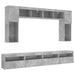 Set comode TV de perete cu lumini LED, 8 piese, gri beton - WALTI WALTI