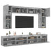 Set comode TV de perete cu lumini LED, 8 piese, gri beton - WALTI WALTI
