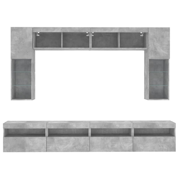 Set comode TV de perete cu lumini LED, 8 piese, gri beton - WALTI WALTI