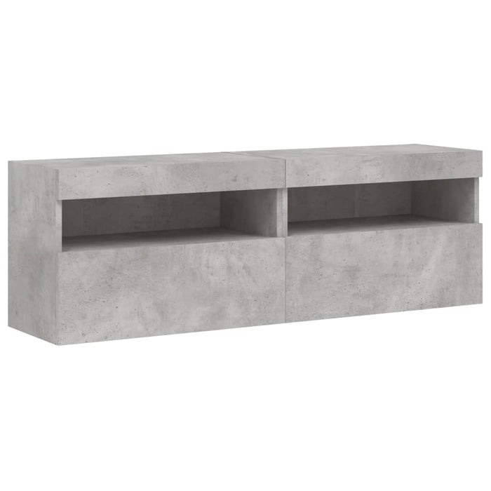 Set comode TV de perete cu lumini LED, 8 piese, gri beton - WALTI WALTI