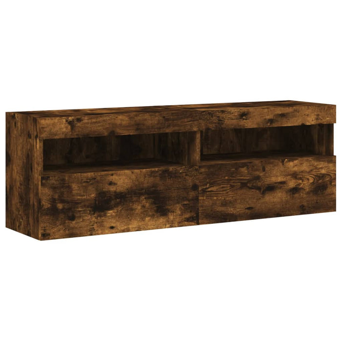 Comode TV de perete cu lumini LED, 8 piese, stejar fumuriu WALTI