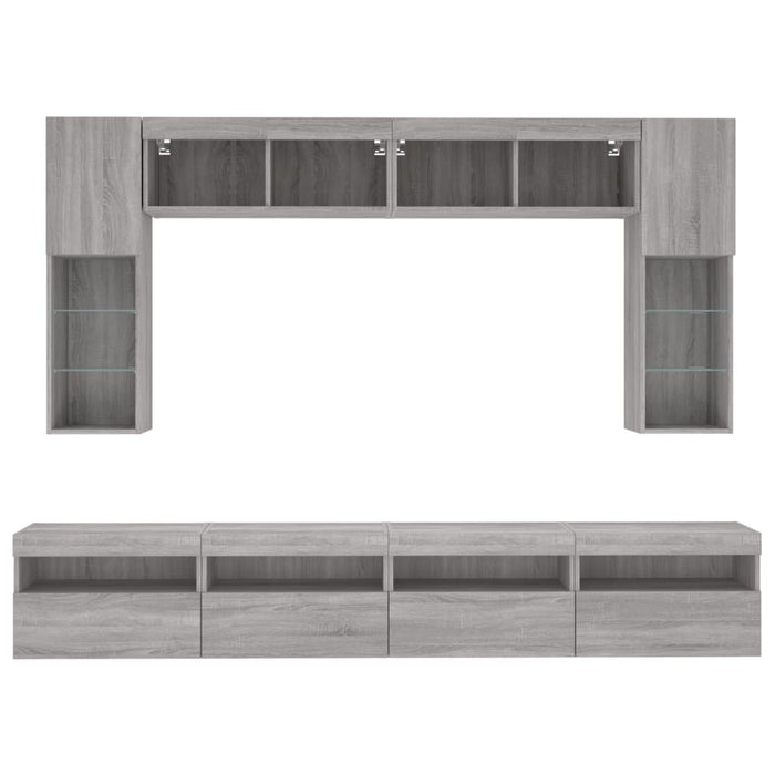 Comode TV de perete cu lumini LED, 8 piese, gri sonoma WALTI