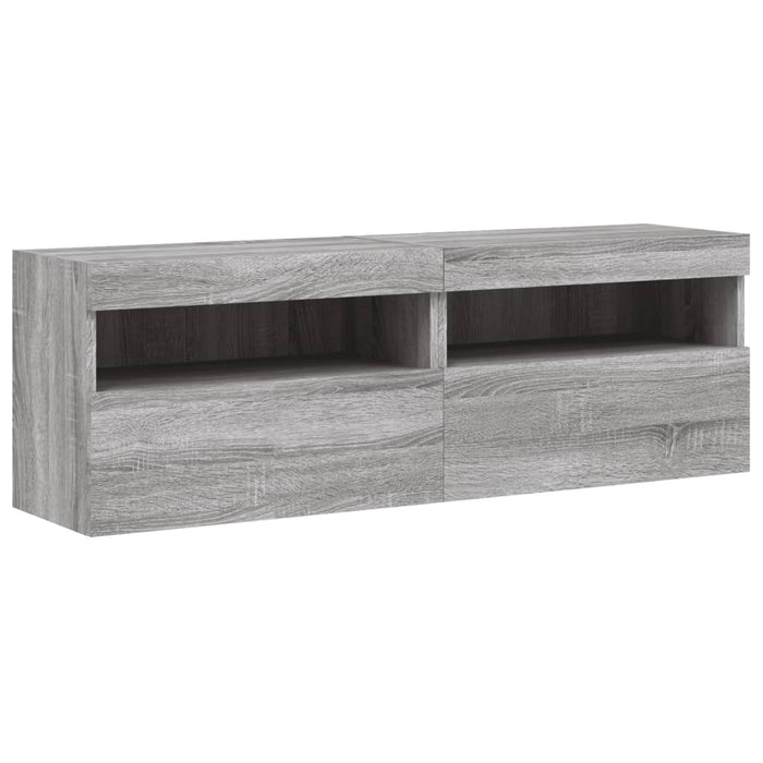 Comode TV de perete cu lumini LED, 8 piese, gri sonoma WALTI