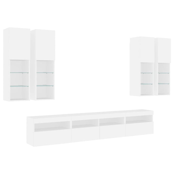 Set comode TV de perete, 7 piese, cu lumini LED, alb - WALTI WALTI