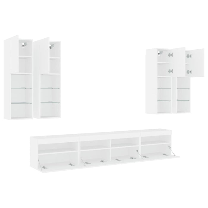 Set comode TV de perete, 7 piese, cu lumini LED, alb - WALTI WALTI