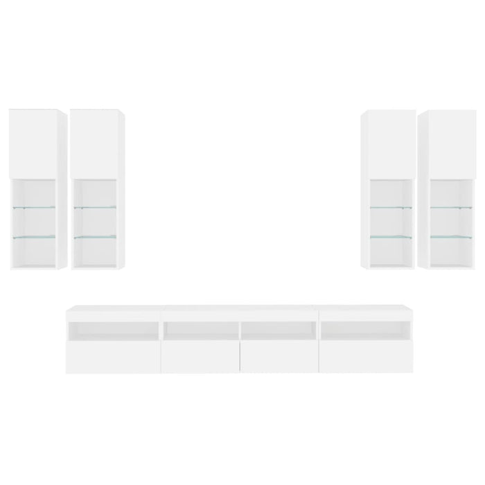 Set comode TV de perete, 7 piese, cu lumini LED, alb - WALTI WALTI