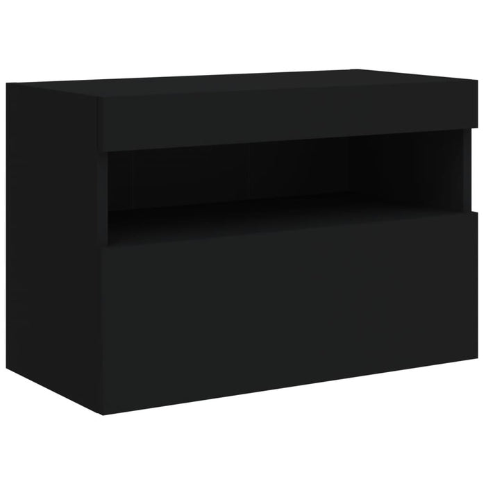 Set comode TV de perete, 7 piese, cu lumini LED, negru WALTI