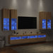 Comode TV de perete cu lumini LED, 7 piese, stejar sonoma - WALTI WALTI