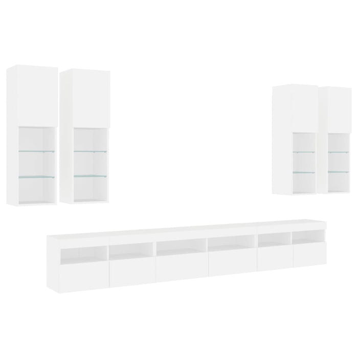Set comode TV de perete, 7 piese, cu lumini LED, alb - WALTI WALTI