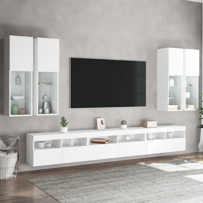 Set comode TV de perete, 7 piese, cu lumini LED, alb - WALTI WALTI