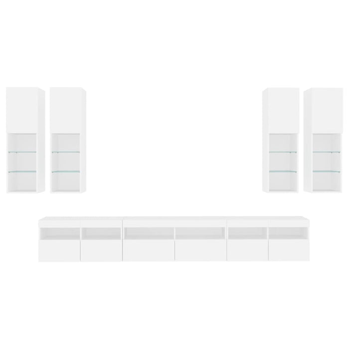 Set comode TV de perete, 7 piese, cu lumini LED, alb - WALTI WALTI