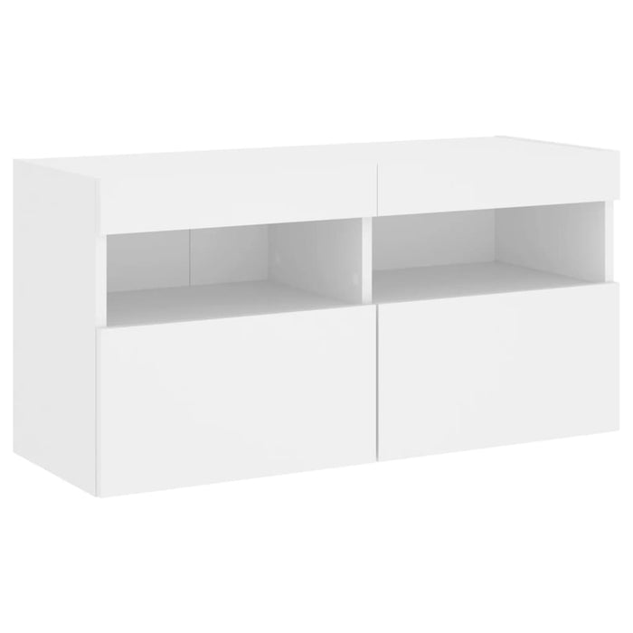 Set comode TV de perete, 7 piese, cu lumini LED, alb - WALTI WALTI