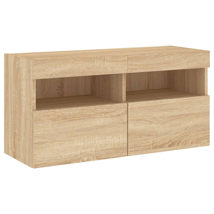 Comode TV de perete cu lumini LED, 7 piese, stejar sonoma - WALTI WALTI