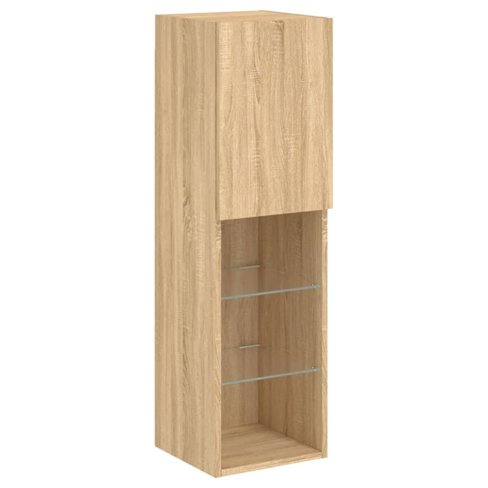 Comode TV de perete cu lumini LED, 7 piese, stejar sonoma - WALTI WALTI