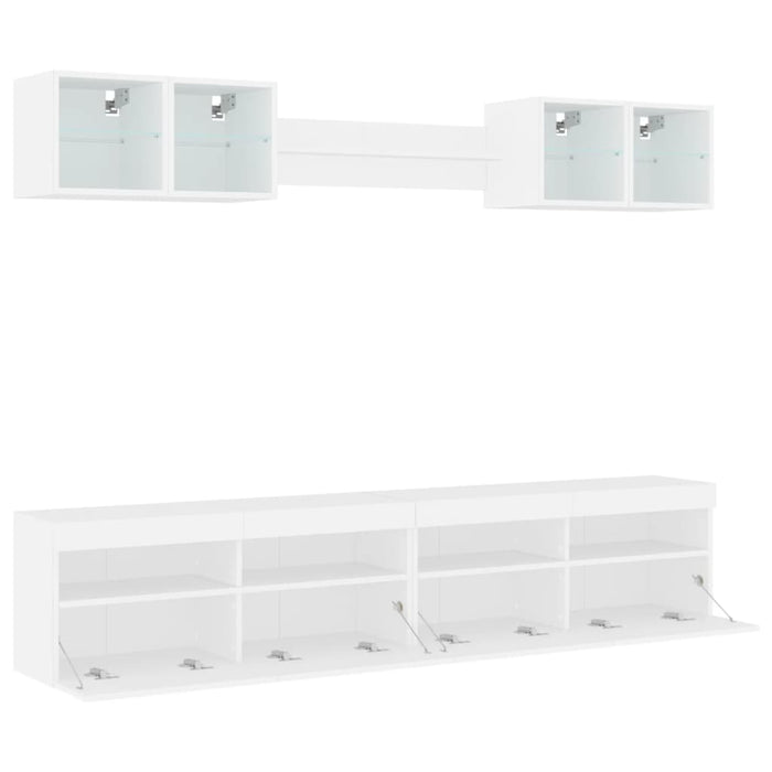 Set comode TV de perete, 8 piese, cu lumini LED, alb WALTI