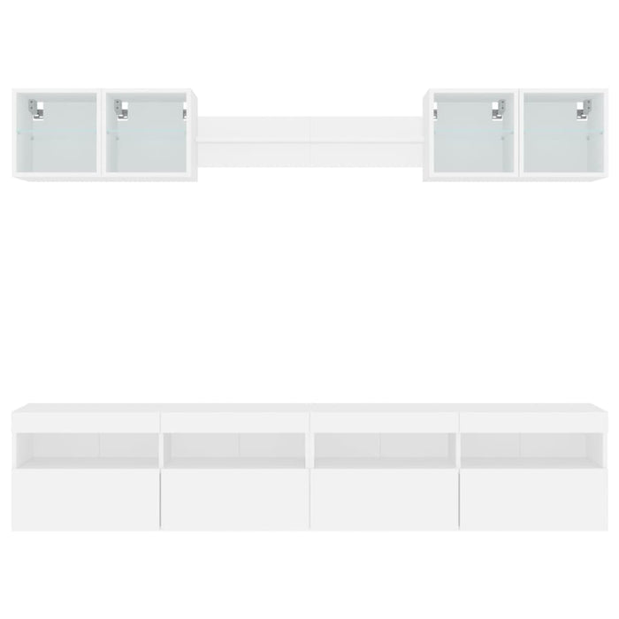 Set comode TV de perete, 8 piese, cu lumini LED, alb WALTI