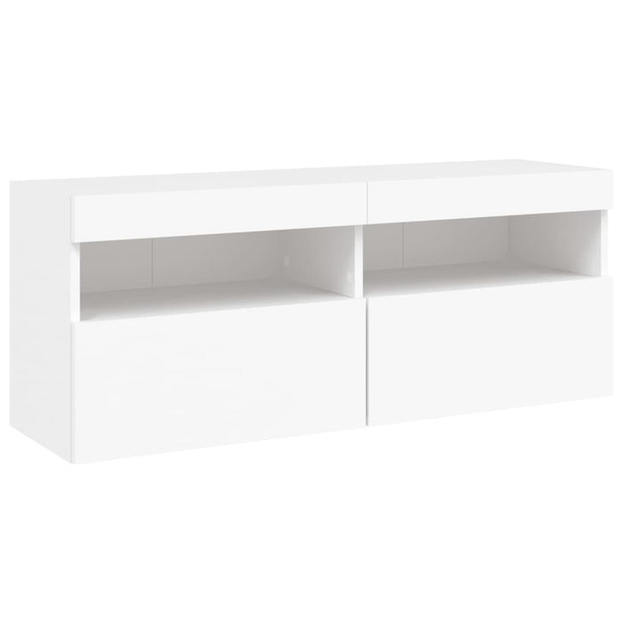 Set comode TV de perete, 8 piese, cu lumini LED, alb WALTI