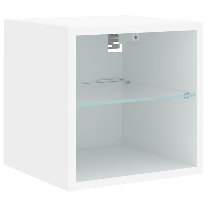Set comode TV de perete, 8 piese, cu lumini LED, alb WALTI