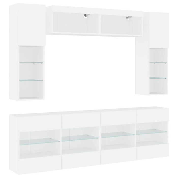 Set comode TV de perete, 6 piese, cu lumini LED, alb - WALTI WALTI