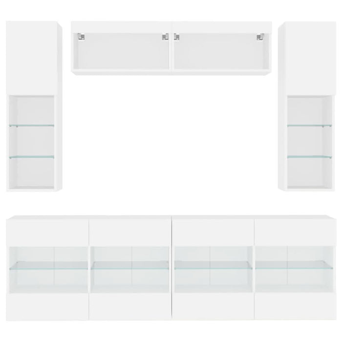 Set comode TV de perete, 6 piese, cu lumini LED, alb - WALTI WALTI