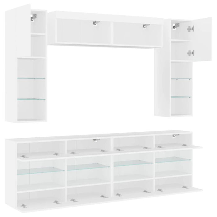 Set comode TV de perete, 6 piese, cu lumini LED, alb - WALTI WALTI