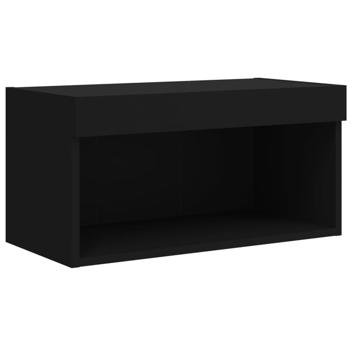 Set comode TV de perete, 6 piese, cu lumini LED, negru WALTI