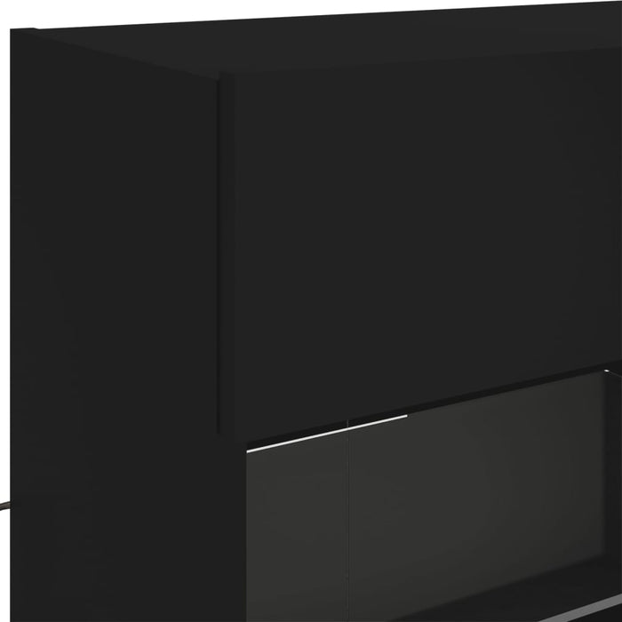 Set comode TV de perete, 6 piese, cu lumini LED, negru WALTI
