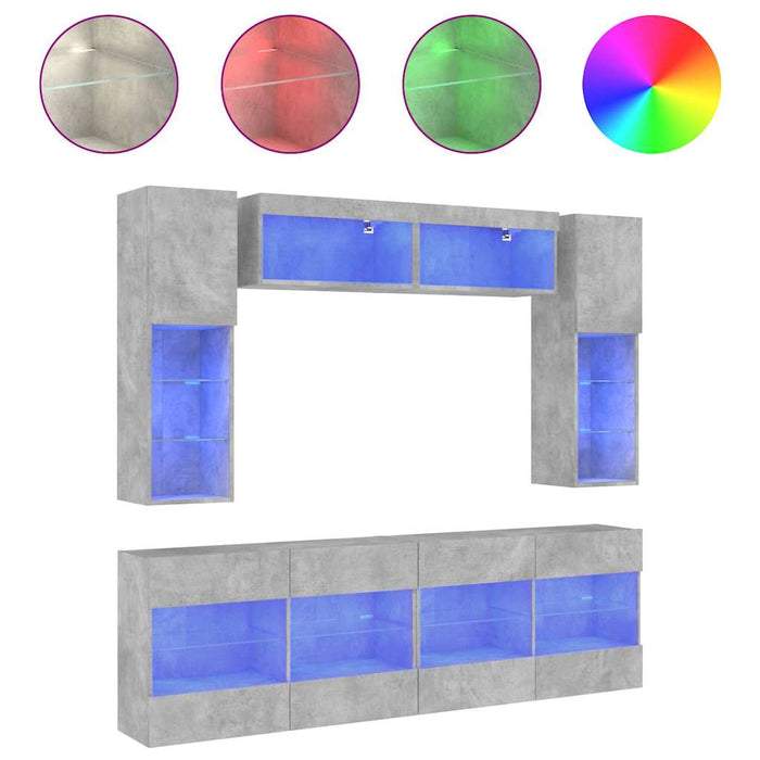 Set comode TV de perete cu lumini LED, 6 piese, gri beton - WALTI WALTI