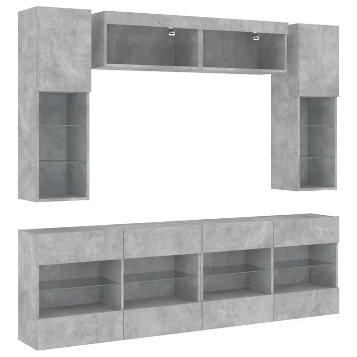 Set comode TV de perete cu lumini LED, 6 piese, gri beton - WALTI WALTI