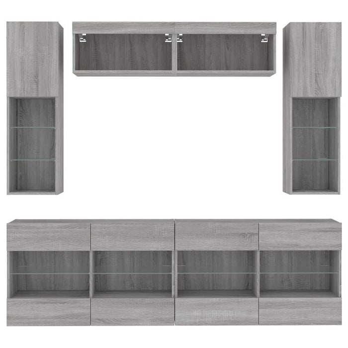 Set comode TV de perete cu lumini LED, 6 piese, gri beton - WALTI WALTI