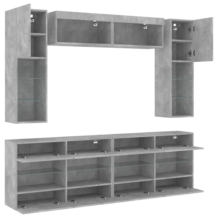 Set comode TV de perete cu lumini LED, 6 piese, gri beton - WALTI WALTI