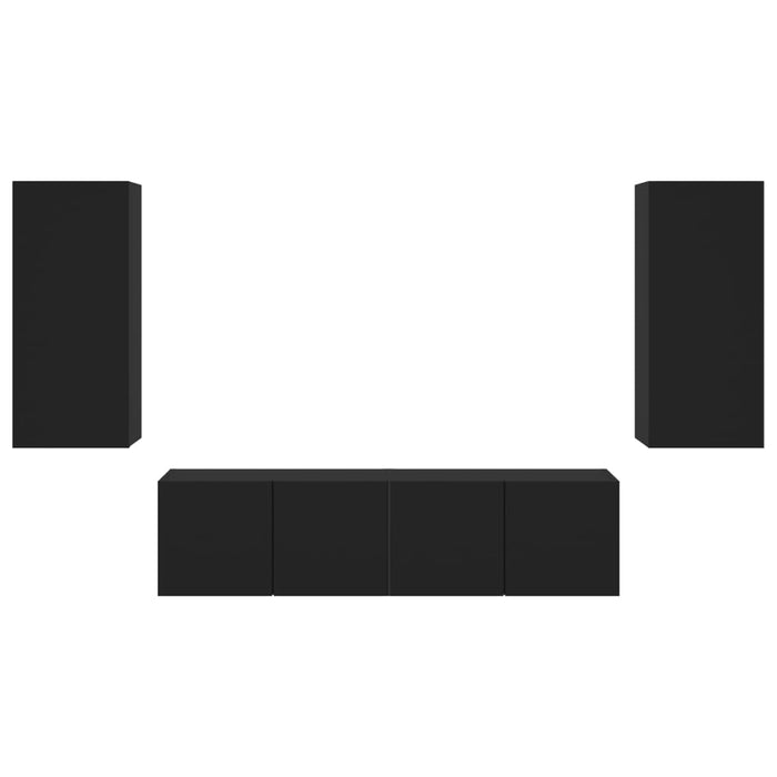 Unități de perete TV cu LED-uri, 4 piese, negru, lemn prelucrat WALTI