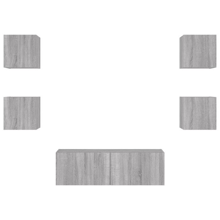 Comode TV de perete cu lumini LED, 5 piese, gri sonoma WALTI