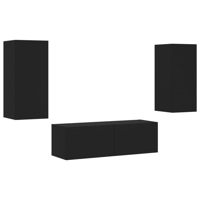 Comode TV de perete cu lumini LED, 3 piese, negru WALTI