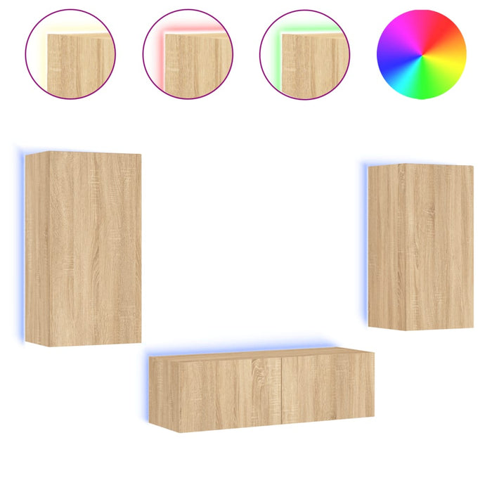 Comode TV de perete cu lumini LED, 3 piese, stejar sonoma - WALTI WALTI