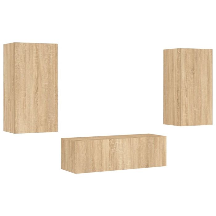 Comode TV de perete cu lumini LED, 3 piese, stejar sonoma - WALTI WALTI