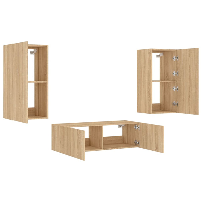 Comode TV de perete cu lumini LED, 3 piese, stejar sonoma - WALTI WALTI